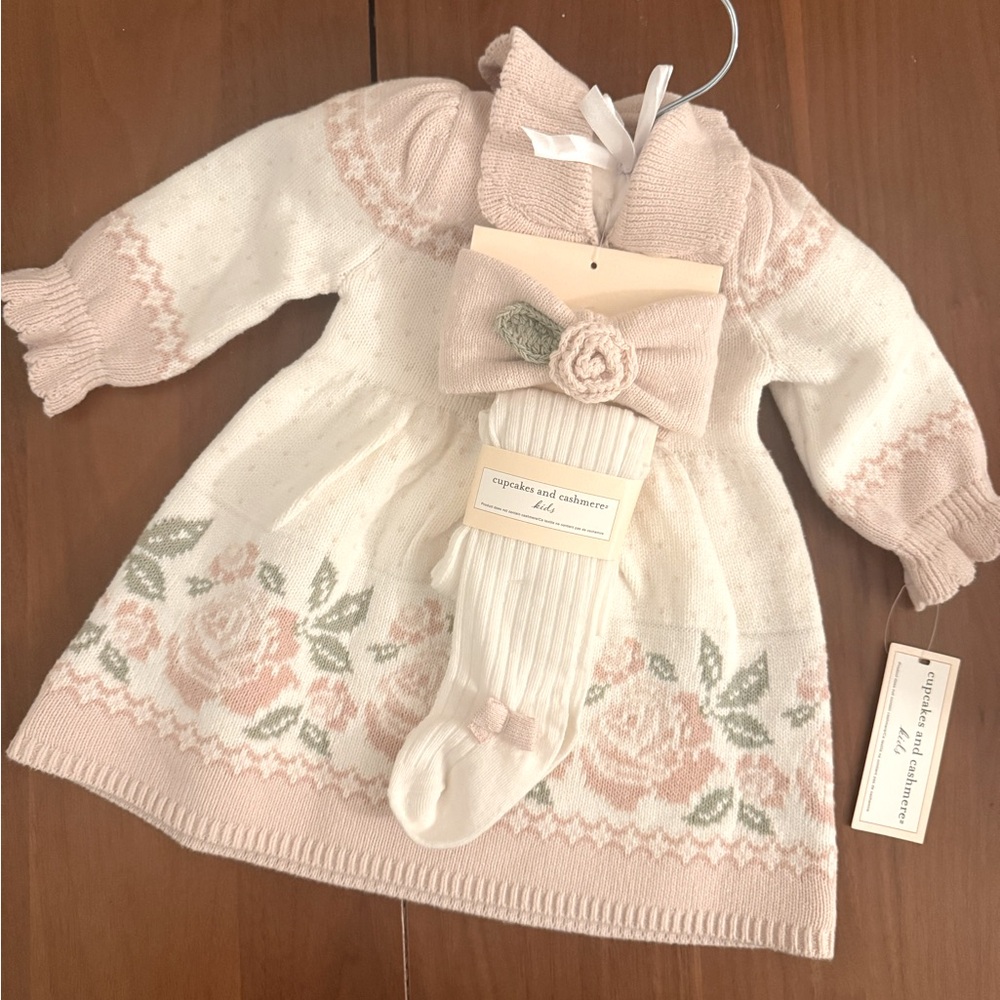 Cupcakes and Cashmere Kids Baby Girl Dress with Headband and Socks Set